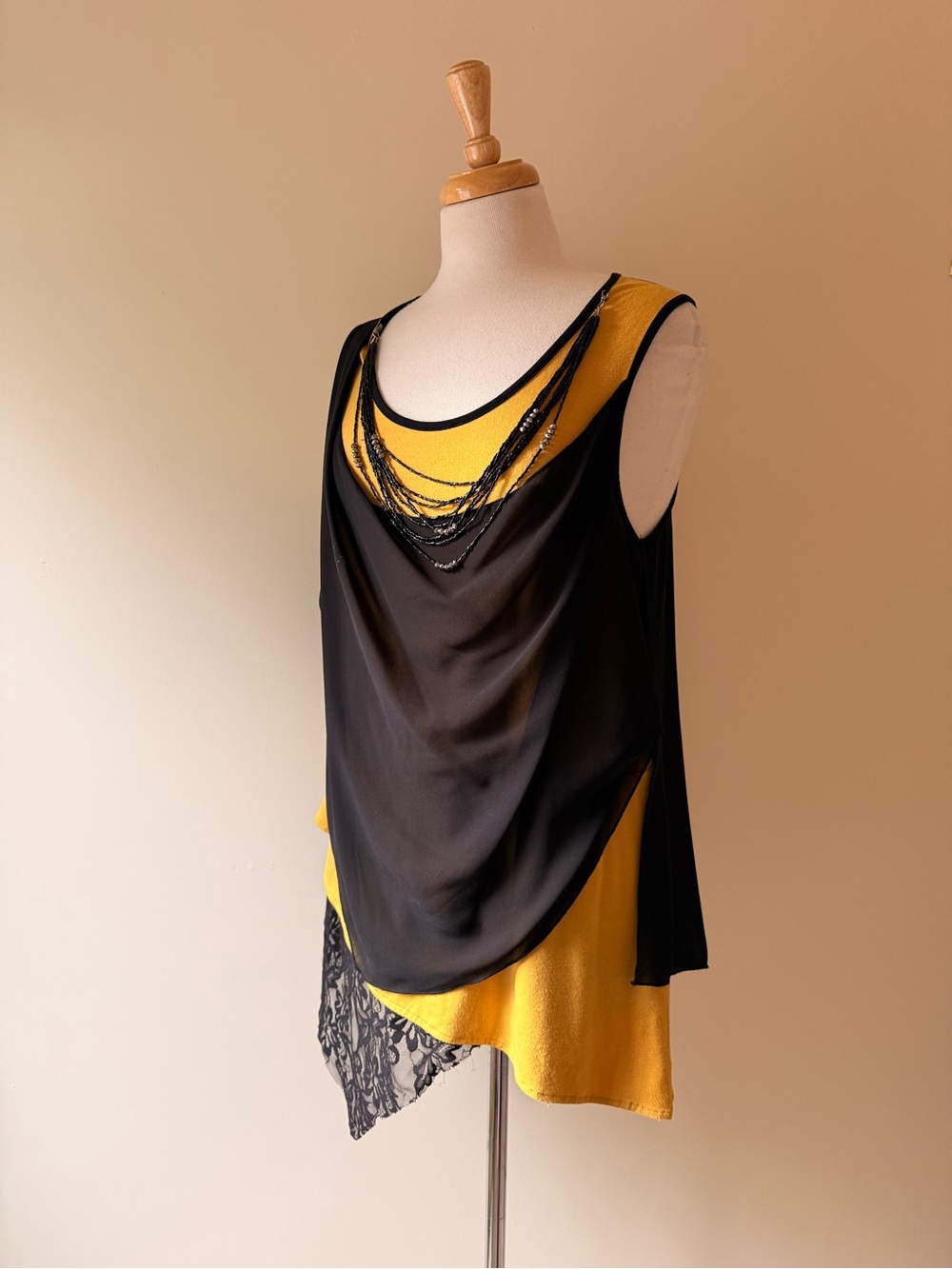 Fresh FX Y2K Black & Mustard Layered Beaded Tunic Top